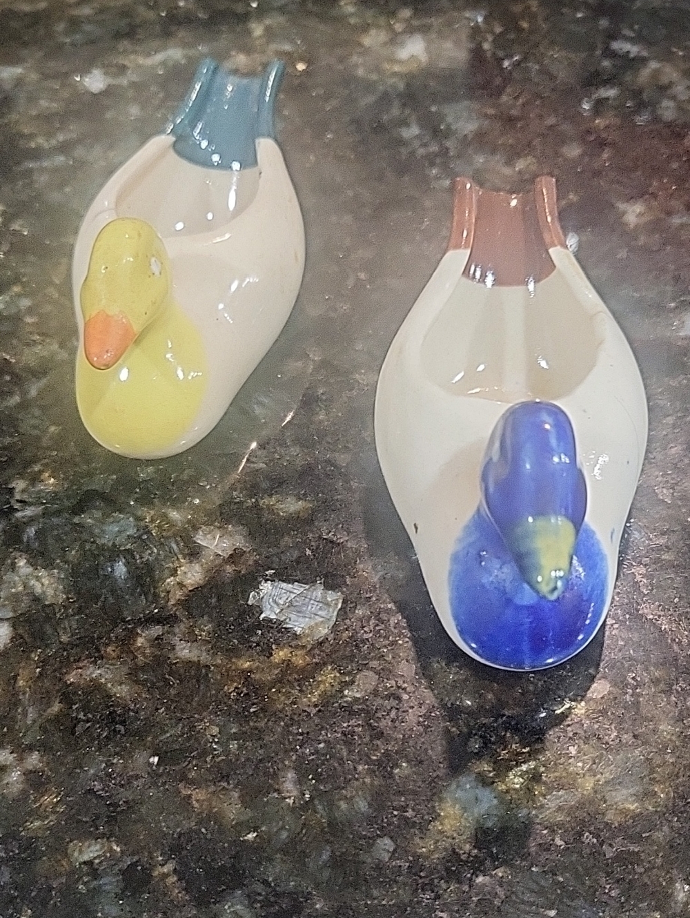 Vintage Ceramic Duck Spoon Rests - Blue and Yellow